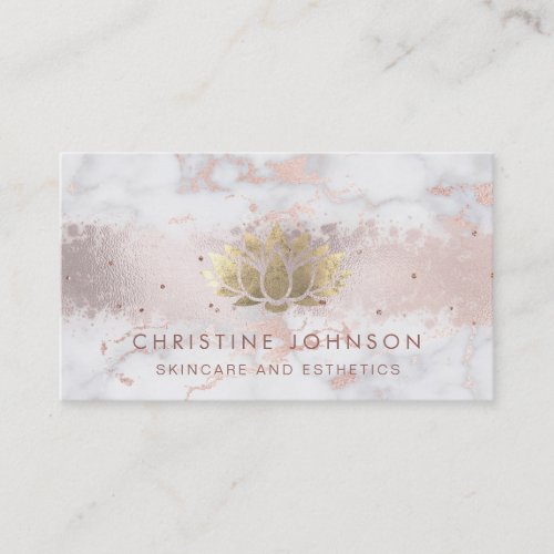 faux glitter rose gold lotus flower  skincare business card