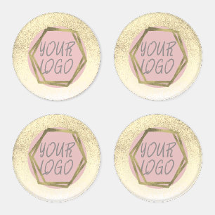 Faux Glitter Salon Logo Gold Coaster Set