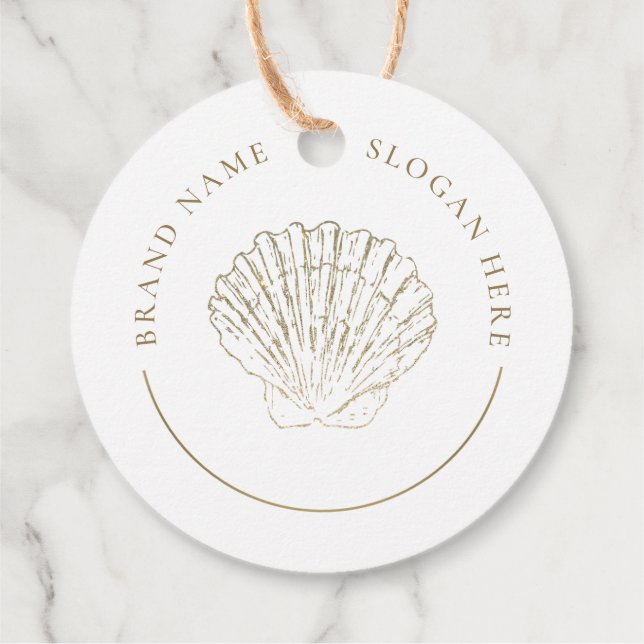 Faux Glitter Seashell Logo Favor Tags (Back)