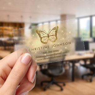 faux glitter sepia butterfly logo clear business cards