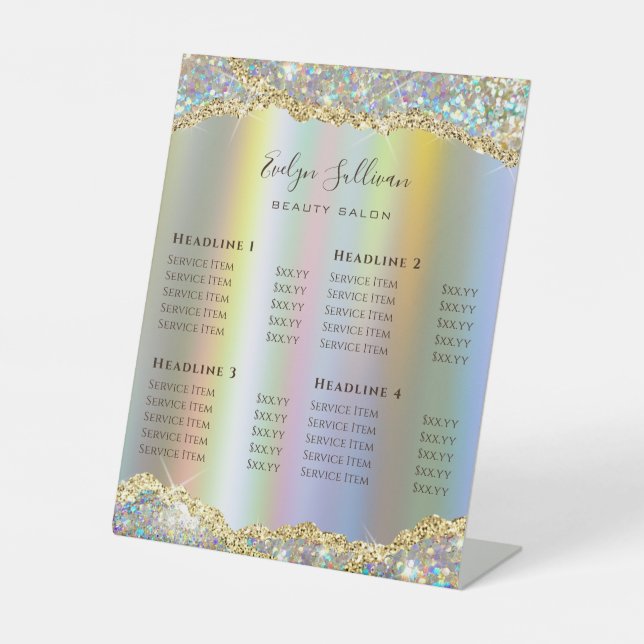 Faux Glitter Sequin Price List  Pedestal Sign (Front)