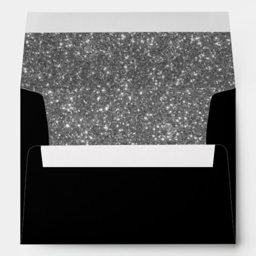 Faux Glitter Silver  Black Return Address Envelope