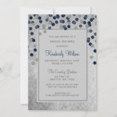 FAUX Glitter Silver Navy confetti Bridal Shower Invitation (Front)
