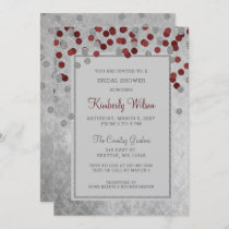 FAUX Glitter Silver Red confetti Bridal Shower Invitation