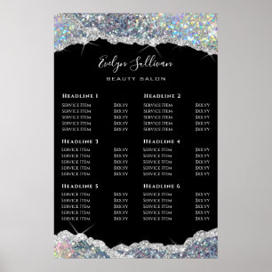 Faux glitter silver sequin price list poster