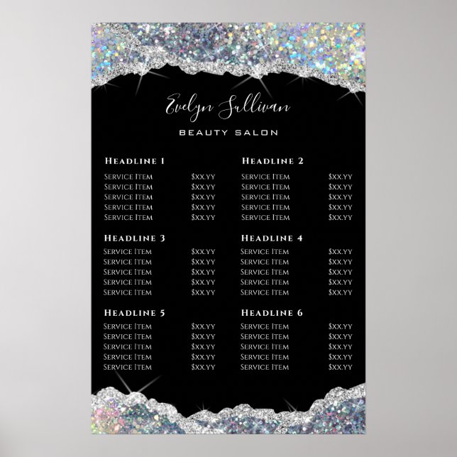 Faux glitter silver sequin price list poster (Front)