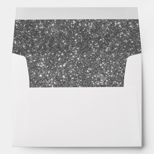 Faux Glitter Silver White Return Address Envelope (Back (Bottom))