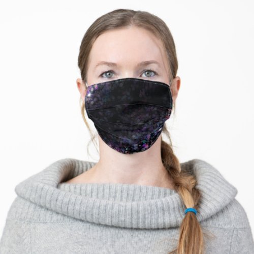 Faux glitter sparkle on black adult cloth face mask