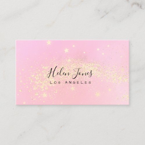 faux glitter stars pink watercolor business card