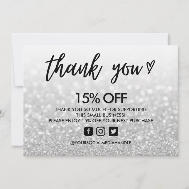 Faux Glitter Thank You Heart Media Insert Invitation (Front)