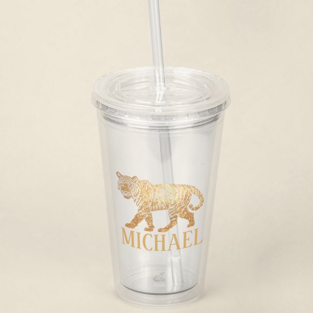 Faux Glitter Tiger personalized name Acrylic Tumbler (Creator Uploaded)