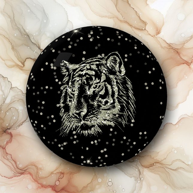 Faux Glitter Tiger Portrait on Black Paperweight (Creator Uploaded)