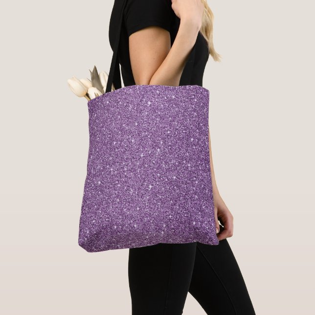 Faux Glitter Tote Bag-Purple (Close Up)