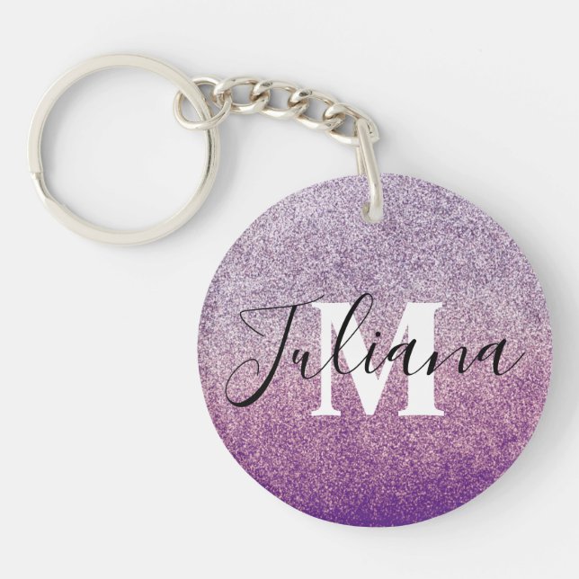 Faux Glitter Two Tone Monogrammed  Keychain (Front)