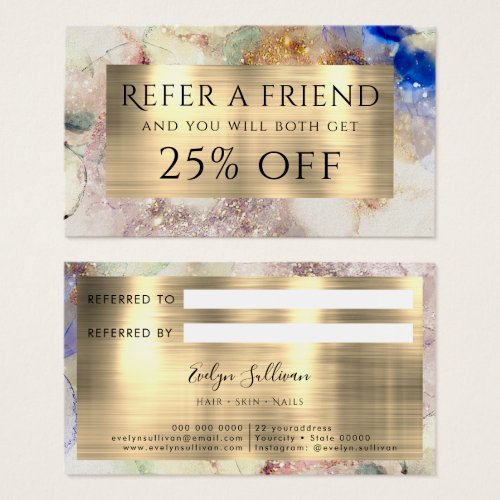 faux glitter watercolor and Gold Foil Referral 