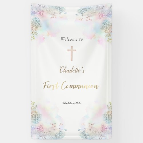 faux glitter watercolor splash  First Communion   Banner