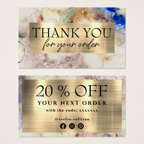 Faux glitter watercolor thank you discount card