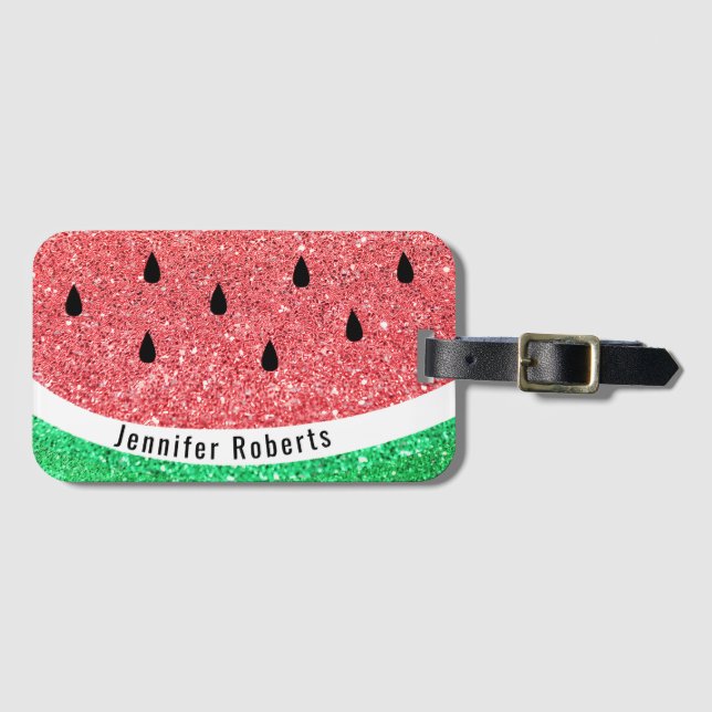 faux glitter watermelon design luggage tag (Front Horizontal)