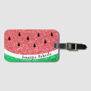 faux glitter watermelon design luggage tag