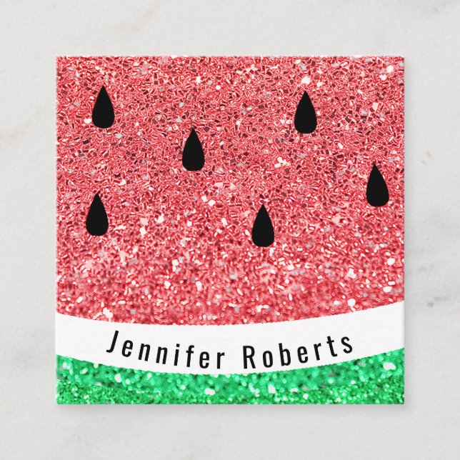 faux glitter watermelon design square business card (Front)