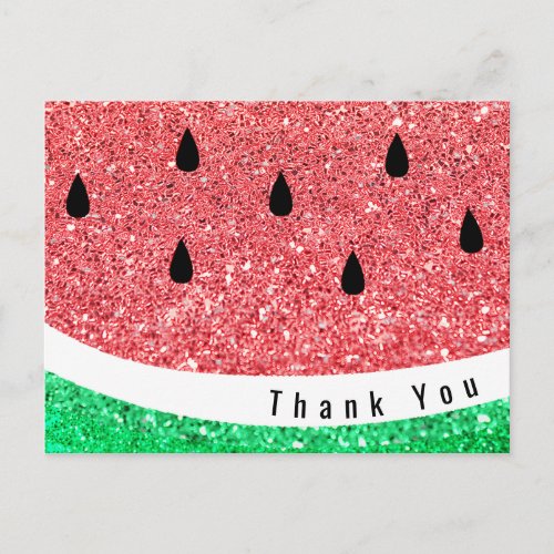 faux glitter watermelon slice thank you postcard