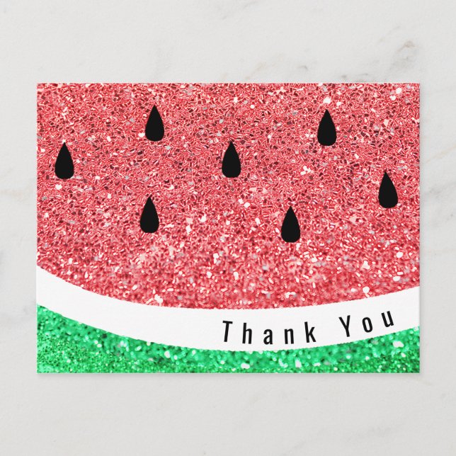 faux glitter watermelon slice thank you postcard (Front)