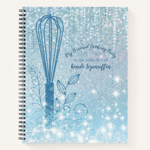 Faux glitter whisk personalized recipe cookbook notebook