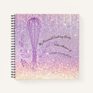 Faux glitter whisk personalized recipe cookbook