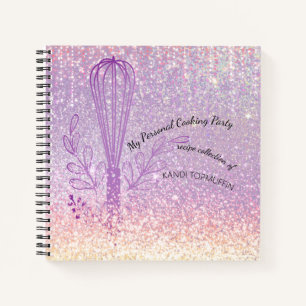 Faux glitter whisk personalized recipe cookbook notebook