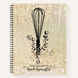 Faux glitter whisk personalized recipe cookbook notebook