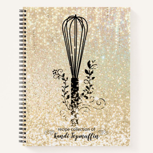 Faux glitter whisk personalized recipe cookbook notebook (Front)