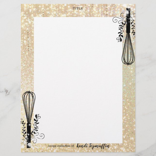 Faux glitter whisk personalized recipe letterhead (Front)