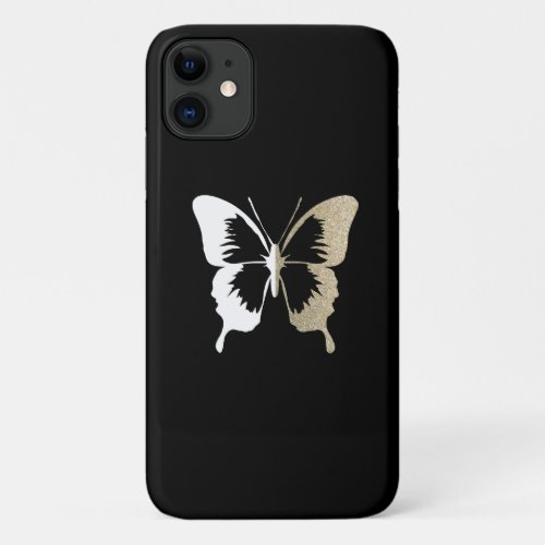 Faux Glitter  White Butterfly iPhone 11 Case