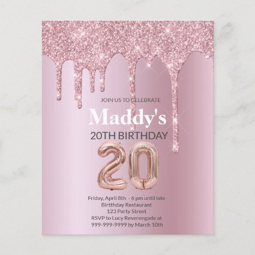 Faux Glittery 20th Birthday card for her