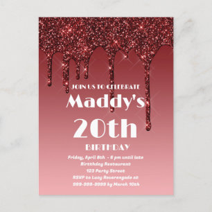 Faux Glittery 20th Birthday card for her