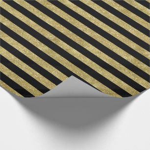 Faux Glittery Gold and Black Stripes Wrapping Paper