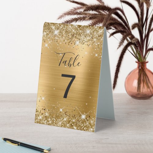 Faux Glittery Gold Foil Wedding Number Table Tent Sign