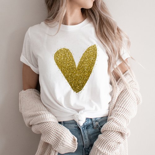 Faux Glittery Gold Heart Chic T_Shirt
