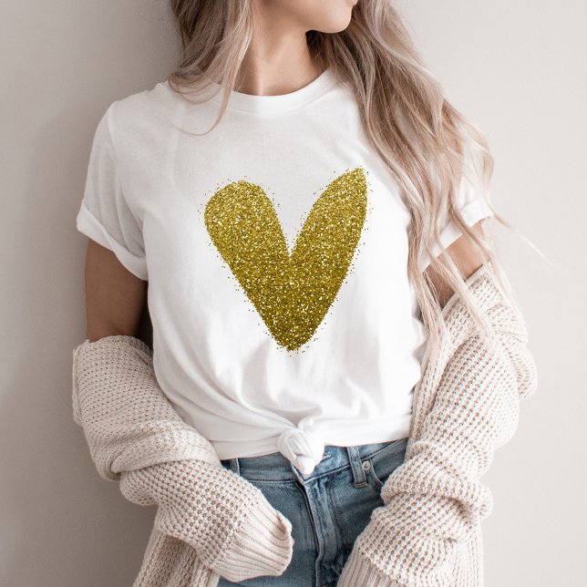 Faux Glittery Gold Heart Chic T-Shirt (Creator Uploaded)