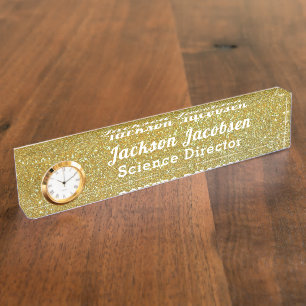 Faux Glittery Gold Science Desk Name Plate