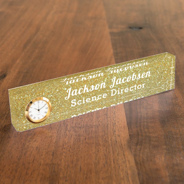 Faux Glittery Gold Science Desk Name Plate (Side)