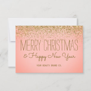 Faux Glittery Rose Gold Christmas Business Holiday Thank You Card