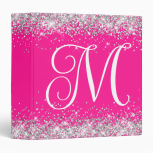 Faux Glittery Silver Ombre Foil Monogram 3 Ring Binder