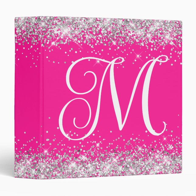 Faux Glittery Silver Ombre Foil Monogram 3 Ring Binder (Front/Spine)