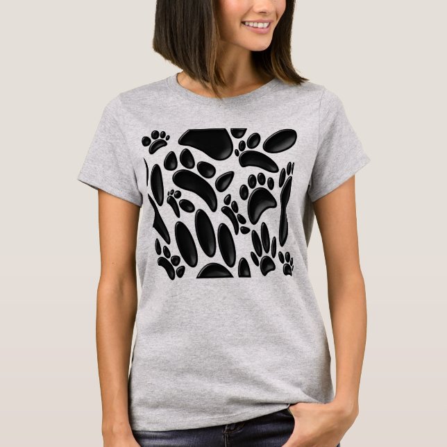 Faux Glossy 3D Abstract Dog Pawprint T-Shirt (Front)