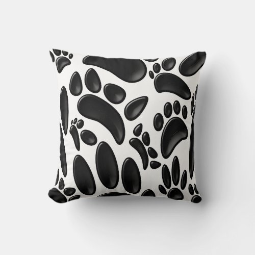 Faux Glossy 3D Abstract Dog Pawprint Throw Pillow