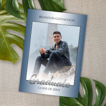 Faux Glossy Blue Silver Gray Graduation