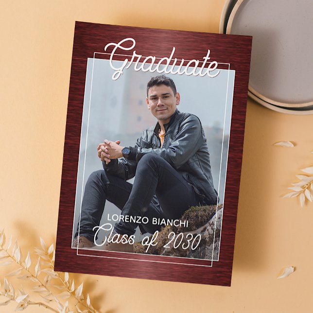 Faux Glossy Dark Red Black Graduation Announcement (Creator Uploaded)