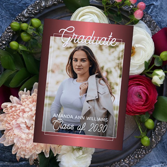 Faux Glossy Dark Wine Red Graduation Announcement (Creator Uploaded)