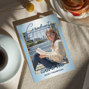 Faux Glossy Light Blue Graduation Announcement